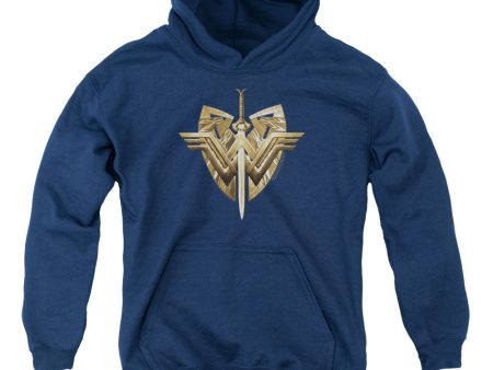 WONDER WOMAN MOVIE : SWORD EMBLEM YOUTH PULL OVER HOODIE Navy MD For Sale