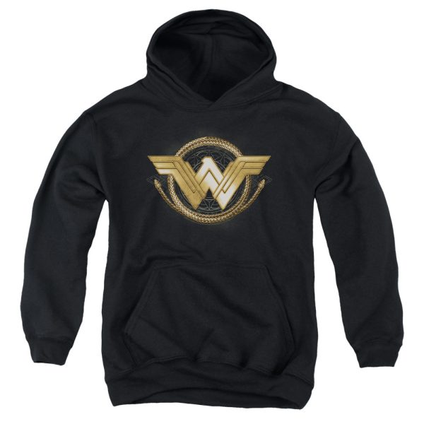 WONDER WOMAN MOVIE : LASSO LOGO YOUTH PULL OVER HOODIE Black SM on Sale