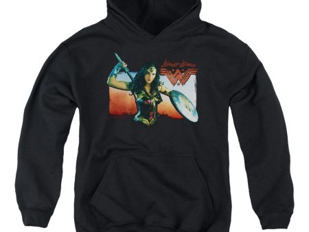 WONDER WOMAN MOVIE : WARRIOR WOMAN YOUTH PULL OVER HOODIE Black MD Supply