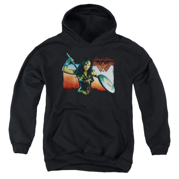 WONDER WOMAN MOVIE : WARRIOR WOMAN YOUTH PULL OVER HOODIE Black MD Supply