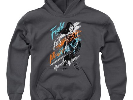 WONDER WOMAN MOVIE : FIGHT FOR PEACE YOUTH PULL OVER HOODIE Charcoal LG Fashion