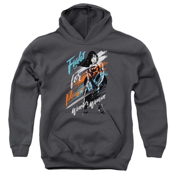 WONDER WOMAN MOVIE : FIGHT FOR PEACE YOUTH PULL OVER HOODIE Charcoal LG Fashion