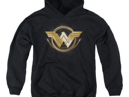 WONDER WOMAN MOVIE : LASSO LOGO YOUTH PULL OVER HOODIE Black LG Online now