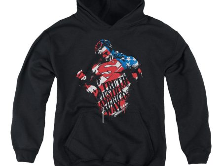 SUPERMAN : THE AMERICAN WAY YOUTH PULL OVER HOODIE BLACK SM For Cheap