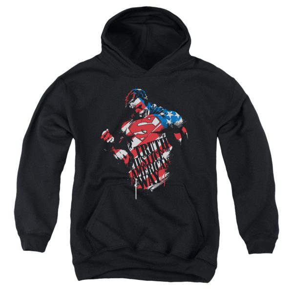 SUPERMAN : THE AMERICAN WAY YOUTH PULL OVER HOODIE BLACK SM For Cheap