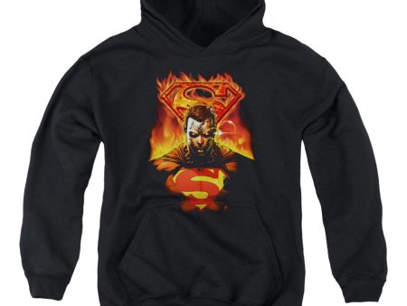 SUPERMAN : MAN ON FIRE YOUTH PULL OVER HOODIE BLACK LG For Sale